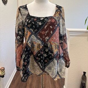Patchwork Floral Long Sleeve Top